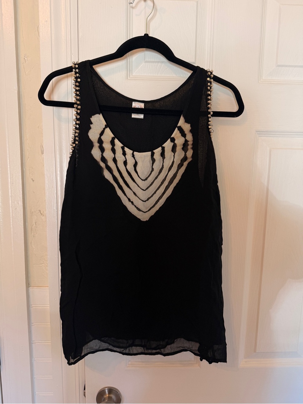 Bila Black Tank with Ivory Chevron Accent and Beaded Straps